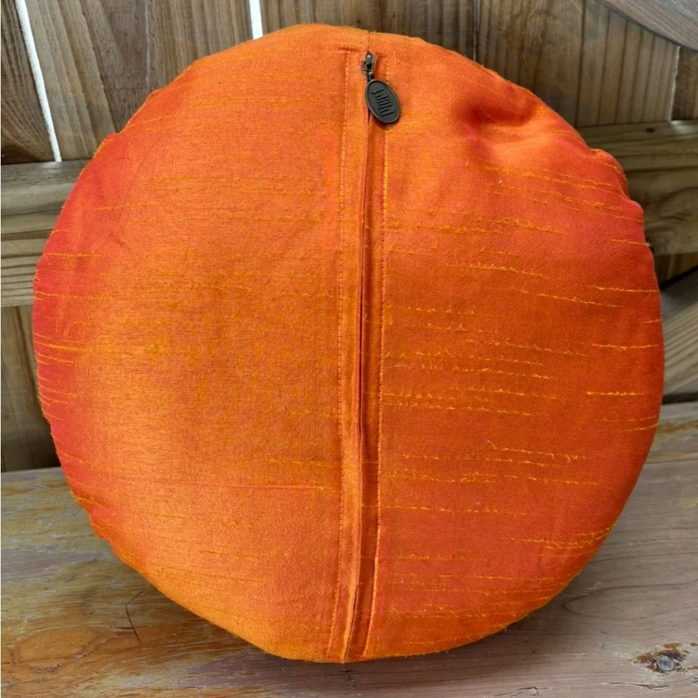 Pier 1 Round Orange Accent Pillow with Chiffon Scarves Tied on Top 14”